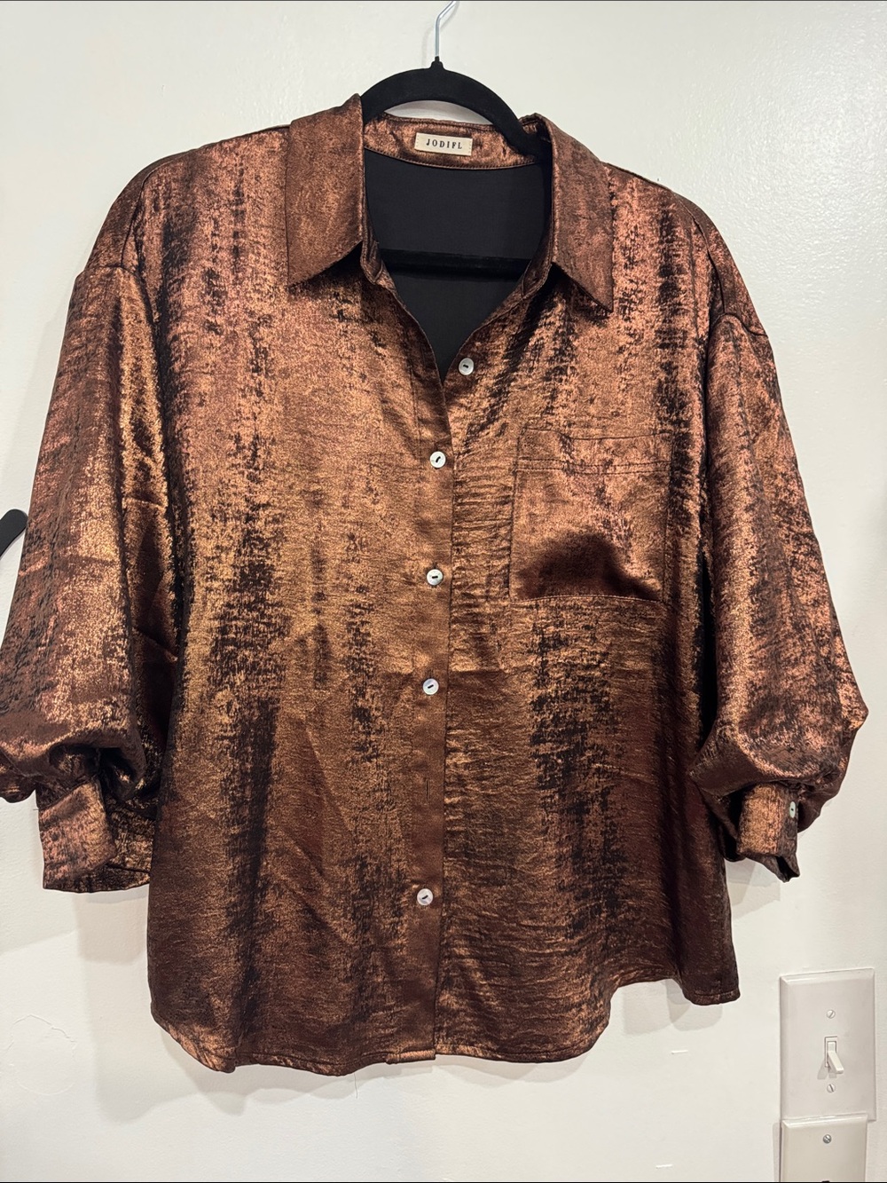 JODIFL Shimmery Copper Button-Down Blouse